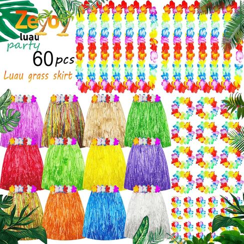 Hawaiian hula skirts & leis themed party decorations,Adult Luau Grass Skirt Suitable for Tropical Beach Partie in Saudi Arabia