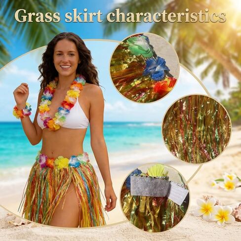 Hawaiian hula skirts & leis themed party decorations,Adult Luau Grass Skirt Suitable for Tropical Beach Partie in Saudi Arabia