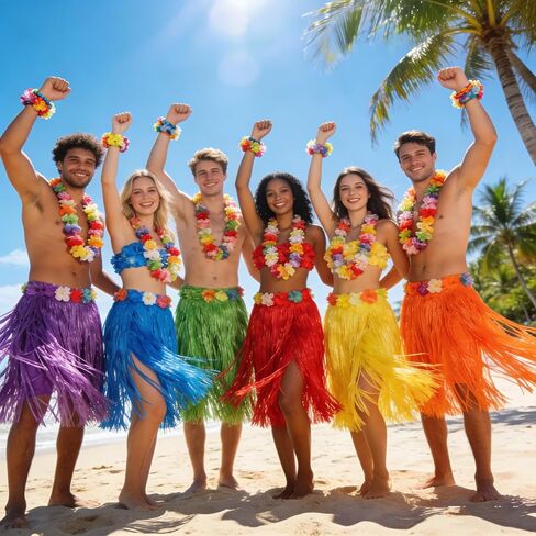 Hawaiian hula skirts & leis themed party decorations,Adult Luau Grass Skirt Suitable for Tropical Beach Partie in Saudi Arabia