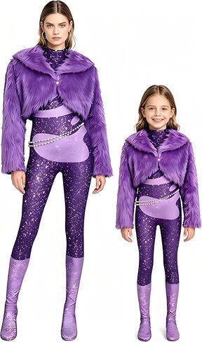 Gazelle Costume Gazelle Cosplay Zoo Popstar Jumpsuit Purple Plush Coat Pearl Waist Chain Halloween Outfits in Saudi Arabia
