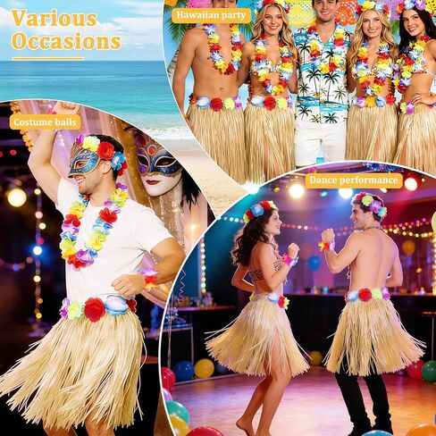 HOFASON 12PCS Luau Hawaiian Raffia Skirts With 24PCS Wristbands Party Decorations Bulk for Women Adult, Hibiscus Flowers Hula Skirt for Tropical Beach Holiday Birthdays Costume Party Favor Supplies in Saudi Arabia