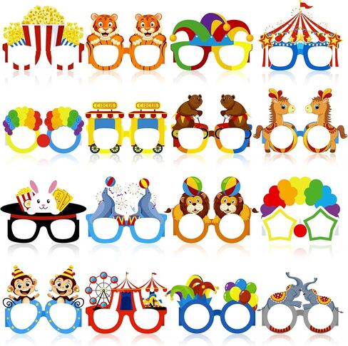 Moon Boat 60Pcs Circus Paper Glasses Party Decorations for Adults Bulk, Carnival Theme Photo Booth Props Sunglasses Birthday Supplies in Kuwait
