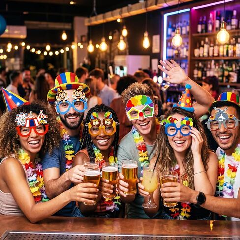 Moon Boat 60Pcs Circus Paper Glasses Party Decorations for Adults Bulk, Carnival Theme Photo Booth Props Sunglasses Birthday Supplies in Kuwait