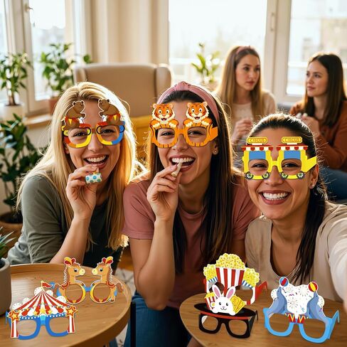Moon Boat 60Pcs Circus Paper Glasses Party Decorations for Adults Bulk, Carnival Theme Photo Booth Props Sunglasses Birthday Supplies in Kuwait