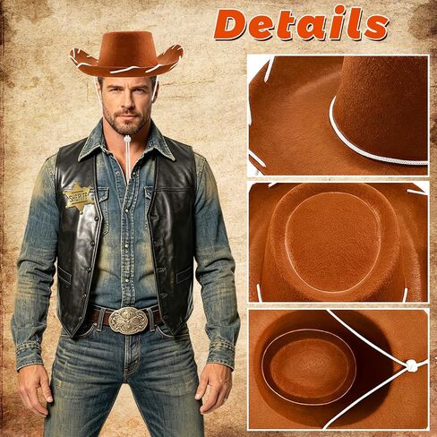 Cowboy Hat,Western Sheriff Costume Hats Wild West Wide Brim Cowgirl Headwear for Men Women,Halloween Cosplay,Themed Party,Birthday,Brown in Saudi Arabia