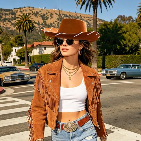 Cowboy Hat,Western Sheriff Costume Hats Wild West Wide Brim Cowgirl Headwear for Men Women,Halloween Cosplay,Themed Party,Birthday,Brown in Saudi Arabia