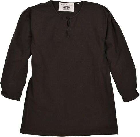Battle-Merchant Medieval Tunic for Men – Long Sleeve Cotton Renaissance Shirt, Viking LARP Costume Top Gunther, Brown, L in Kuwait