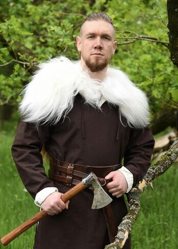 Battle-Merchant Medieval Tunic for Men – Long Sleeve Cotton Renaissance Shirt, Viking LARP Costume Top Gunther, Brown, L in Kuwait