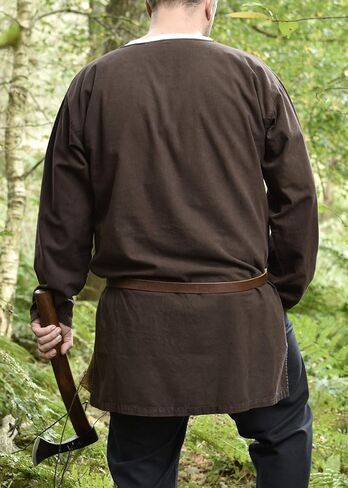 Battle-Merchant Medieval Tunic for Men – Long Sleeve Cotton Renaissance Shirt, Viking LARP Costume Top Gunther, Brown, L in Kuwait