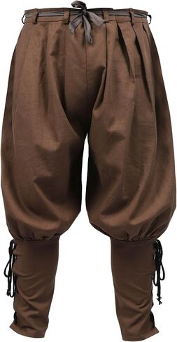 KUOIN Renaissance Ankle Banded Pants Men Medieval Linen Pirate Loose Trousers Bottoms in Kuwait