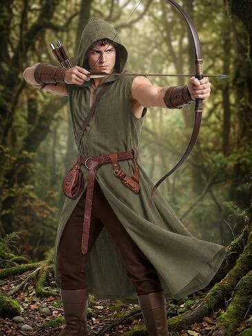 Renaissance Costume Set for Men - 4PC Medieval Viking Hooded Sleeveless Surcoat, Ren Faire Halloween Cosplay Outfit in Saudi Arabia