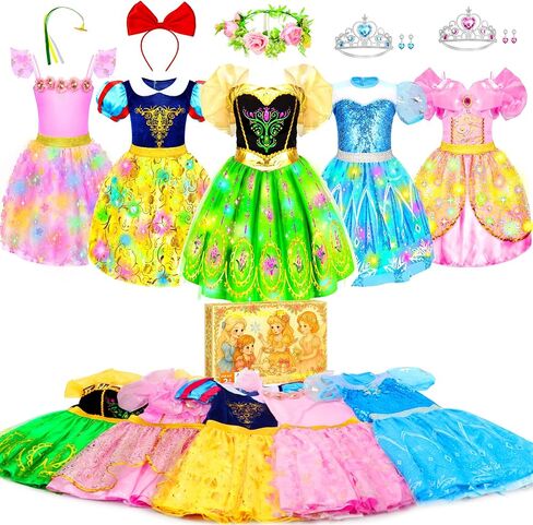 Princess Costumes for Girls, Princess Dress up Clothes for Girl 3-8 | LED Light Up Princess Toys for Toddler Girls Little Girls, Christmas Gift, Halloween Gifts ,Birthday Gift for Girls 3-8 in Saudi Arabia
