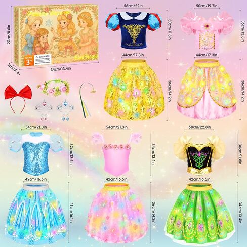Princess Costumes for Girls, Princess Dress up Clothes for Girl 3-8 | LED Light Up Princess Toys for Toddler Girls Little Girls, Christmas Gift, Halloween Gifts ,Birthday Gift for Girls 3-8 in Saudi Arabia