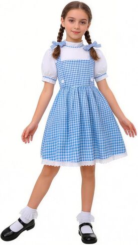 Book Character Costume for Kids Blue Plaid Bubble Sleeve Dress for Girls Career Day Dress Up Birthday Gifts in Saudi Arabia