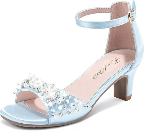 Furdeour Heels for Girls Dress Shoes Pearl Sandals Flower Girl Shoes Princess Teen Big Kids Wedding Dance Birthday Party Pageant in Saudi Arabia