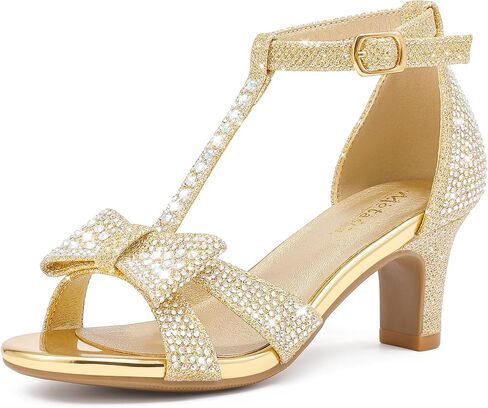 Motasha Girl Dress Shoes Girls High Heel Sandals Pump Open Toe T Strap Rhinestone Sandals Wedding Party Prom Shoes Little Big Kids in Saudi Arabia