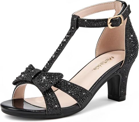 Motasha Girl Dress Shoes Girls High Heel Sandals Pump Open Toe T Strap Rhinestone Sandals Wedding Party Prom Shoes Little Big Kids in Saudi Arabia