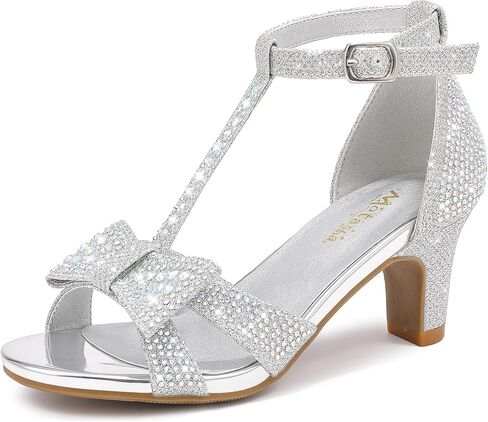 Motasha Girl Dress Shoes Girls High Heel Sandals Pump Open Toe T Strap Rhinestone Sandals Wedding Party Prom Shoes Little Big Kids in Saudi Arabia