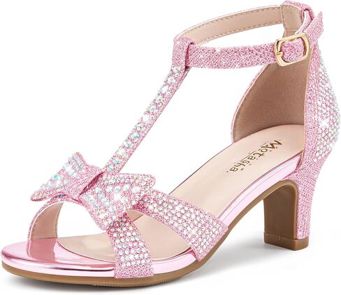 Motasha Girl Dress Shoes Girls High Heel Sandals Pump Open Toe T Strap Rhinestone Sandals Wedding Party Prom Shoes Little Big Kids in Saudi Arabia