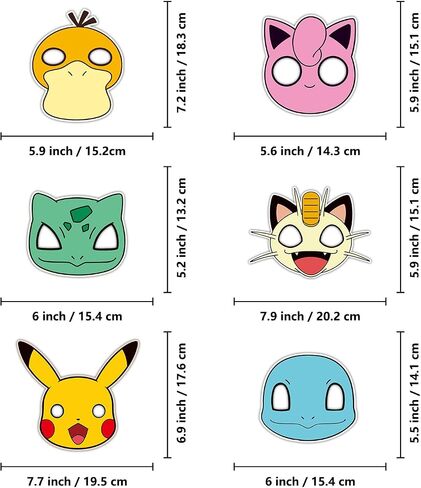 12Pcs Pokemon Masks Party Set: Decorative Masks (Cosplay Style) - Ideal for Cartoon Themed Birthday Parties & Party Gifts in Saudi Arabia