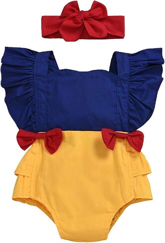 الوليد الطفل بنات رومبير سنو وايت تأثيري حلي الرضع ارتداءها رومبير Playsuit 2 قطعة ملابس الصيف مجموعة in Kuwait