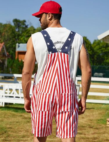 American Flag Overalls Men,USA Hat,4th of July Sunglasses,Patriotic Socks,4 Pcs for Memorial Independence Day in Saudi Arabia