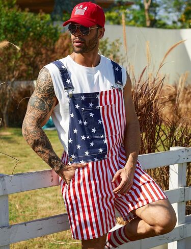 American Flag Overalls Men,USA Hat,4th of July Sunglasses,Patriotic Socks,4 Pcs for Memorial Independence Day in Saudi Arabia