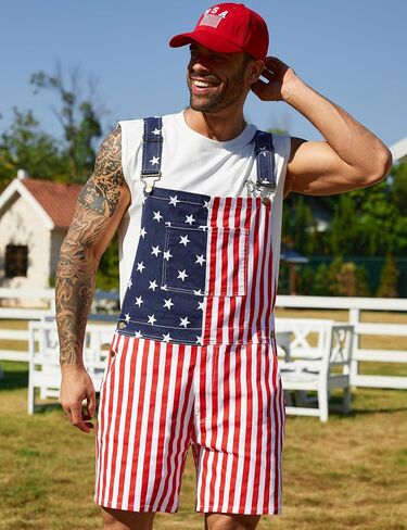 American Flag Overalls Men,USA Hat,4th of July Sunglasses,Patriotic Socks,4 Pcs for Memorial Independence Day in Saudi Arabia