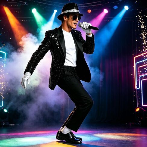 70s Disco Outfits Men Pop Star Costume Accessories Sequin Gloves Black Fedora Hat Sunglass Socks for 80s 90s Themed Halloween Party Outfit in Saudi Arabia