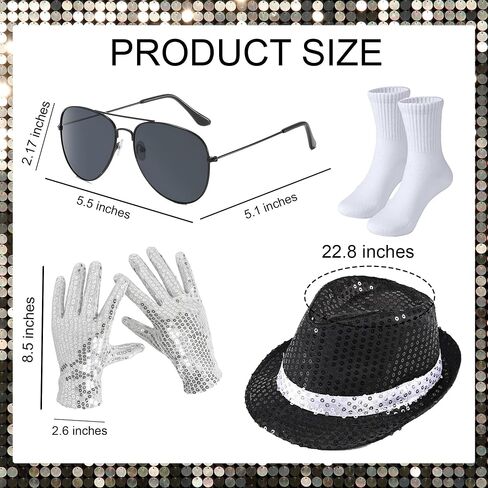 70s Disco Outfits Men Pop Star Costume Accessories Sequin Gloves Black Fedora Hat Sunglass Socks for 80s 90s Themed Halloween Party Outfit in Saudi Arabia