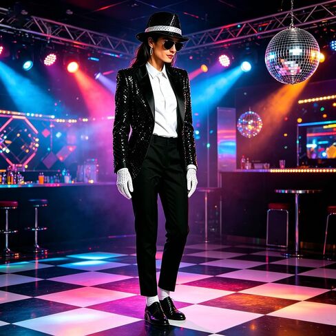 70s Disco Outfits Men Pop Star Costume Accessories Sequin Gloves Black Fedora Hat Sunglass Socks for 80s 90s Themed Halloween Party Outfit in Saudi Arabia