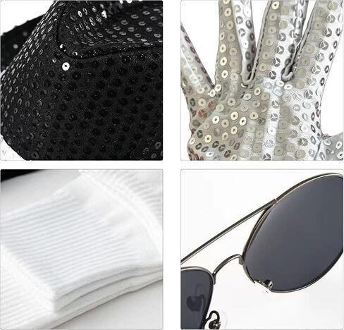 70s Disco Outfits Men Pop Star Costume Accessories Sequin Gloves Black Fedora Hat Sunglass Socks for 80s 90s Themed Halloween Party Outfit in Saudi Arabia
