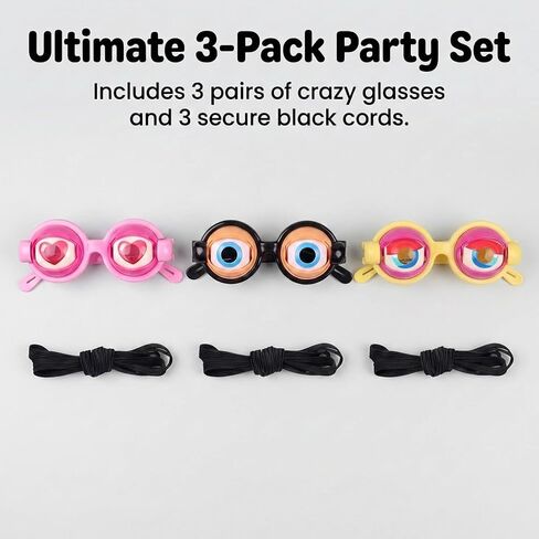 3Pcs Funny Glasses for Adults Crazy Eye Glasses(with 3 Glasses Cords), Eyes Glasses Adult Size Silly Sunglass With Blinking Eyeball for Party and Performances(Pink,Black,Yellow) in Saudi Arabia