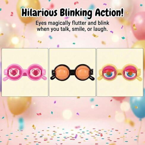 3Pcs Funny Glasses for Adults Crazy Eye Glasses(with 3 Glasses Cords), Eyes Glasses Adult Size Silly Sunglass With Blinking Eyeball for Party and Performances(Pink,Black,Yellow) in Saudi Arabia