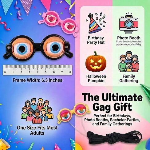 3Pcs Funny Glasses for Adults Crazy Eye Glasses(with 3 Glasses Cords), Eyes Glasses Adult Size Silly Sunglass With Blinking Eyeball for Party and Performances(Pink,Black,Yellow) in Saudi Arabia