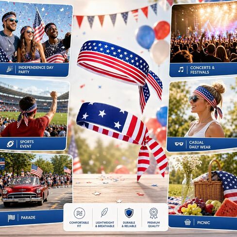 2PCS American Flag Bandana Headbands USA Patriotic Headband for Men Women Perfect Match 4th of July Shirts Outfits in Kuwait