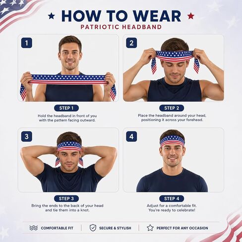 2PCS American Flag Bandana Headbands USA Patriotic Headband for Men Women Perfect Match 4th of July Shirts Outfits in Kuwait