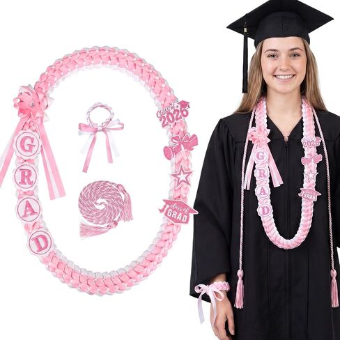 woric Graduation Leis 2026 Ribbon Leis للتخرج، فئة 2026 قلادة مضفرة مصنوعة يدويًا مع حروف التخرج لحفلات الإنجاز الأكاديمي من مرحلة ما قبل المدرسة إلى الكلية in Kuwait