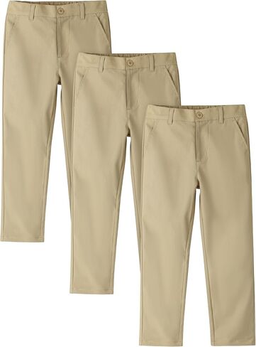 Cooraby 3 Pack Youth Boys School Uniform Pants Boy Quick Dry Chino Pants Adjustable Waist with Pockets for Kids 5-14Y in Kuwait