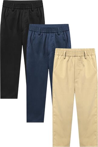 VOGRYE Boys School Uniform Pants 3 Pack, Stretch Pull-On Trousers with Elastic Waist & Pockets 6-14Y in Saudi Arabia