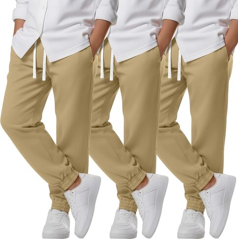 Oakgarden 3 Pack Boy's Uniform Joggers Cotton School Pants with Drawstring and Side Pockets Athletic Pants 6-16 Years in Kuwait