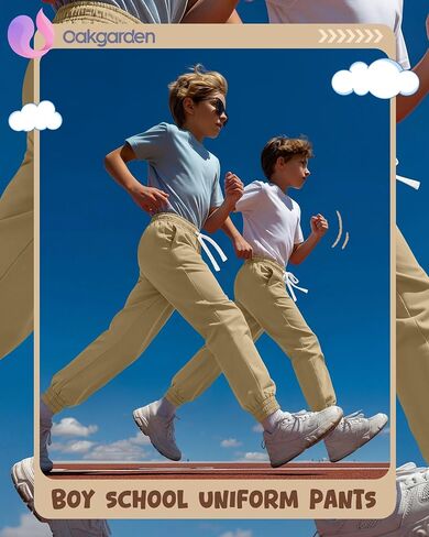 Oakgarden 3 Pack Boy's Uniform Joggers Cotton School Pants with Drawstring and Side Pockets Athletic Pants 6-16 Years in Kuwait