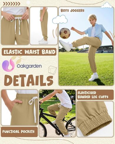 Oakgarden 3 Pack Boy's Uniform Joggers Cotton School Pants with Drawstring and Side Pockets Athletic Pants 6-16 Years in Kuwait
