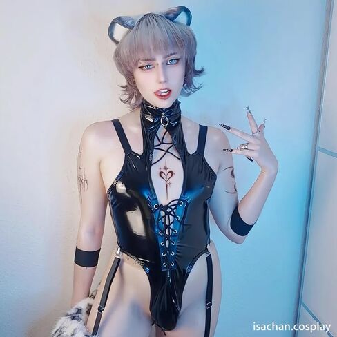 velombrance Men's Sexy Bodysuit Lingerie Cosplay Animal style lingerie costume Mens Leather Look Bodysuit femboy lingerie in Kuwait