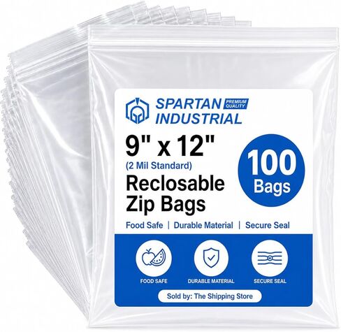 Spartan Industrial - 9" X 12" (100 Count) 2 Mil Clear Reclosable Zip Plastic Poly Bags with Resealable Lock Seal Zipper in Saudi Arabia