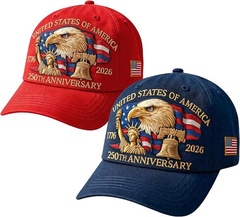 2-Pack 250th Anniversary USA Hat Eagle Embroidery Patriotic Baseball Cap1776-2026 Adjustable Hat for Men&Women(Navy Blue+Red) in Saudi Arabia
