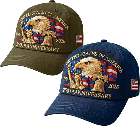 2-Pack 250th Anniversary USA Hat Eagle Embroidery Patriotic Baseball Cap1776-2026 Adjustable Hat for Men&Women(Navy Blue+Red) in Saudi Arabia