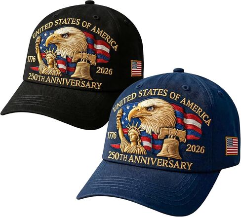 2-Pack 250th Anniversary USA Hat Eagle Embroidery Patriotic Baseball Cap1776-2026 Adjustable Hat for Men&Women(Navy Blue+Red) in Saudi Arabia