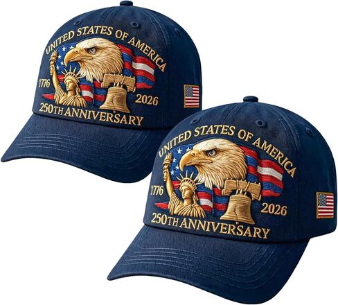 2-Pack 250th Anniversary USA Hat Eagle Embroidery Patriotic Baseball Cap1776-2026 Adjustable Hat for Men&Women(Navy Blue+Red) in Saudi Arabia