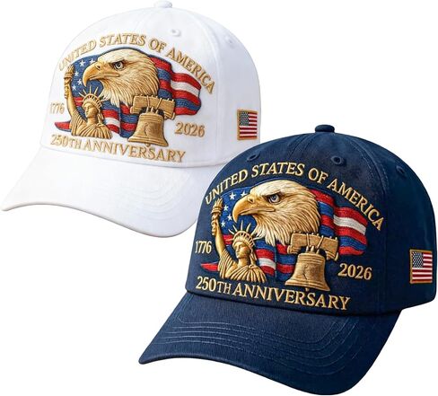 2-Pack 250th Anniversary USA Hat Eagle Embroidery Patriotic Baseball Cap1776-2026 Adjustable Hat for Men&Women(Navy Blue+Red) in Saudi Arabia